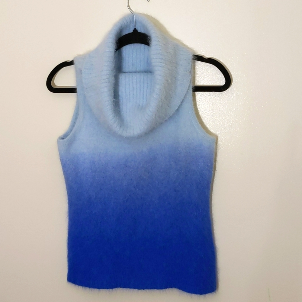 Denise| Blue Fluffy Sleeveless Cowl Neck Sweater Angora Blend